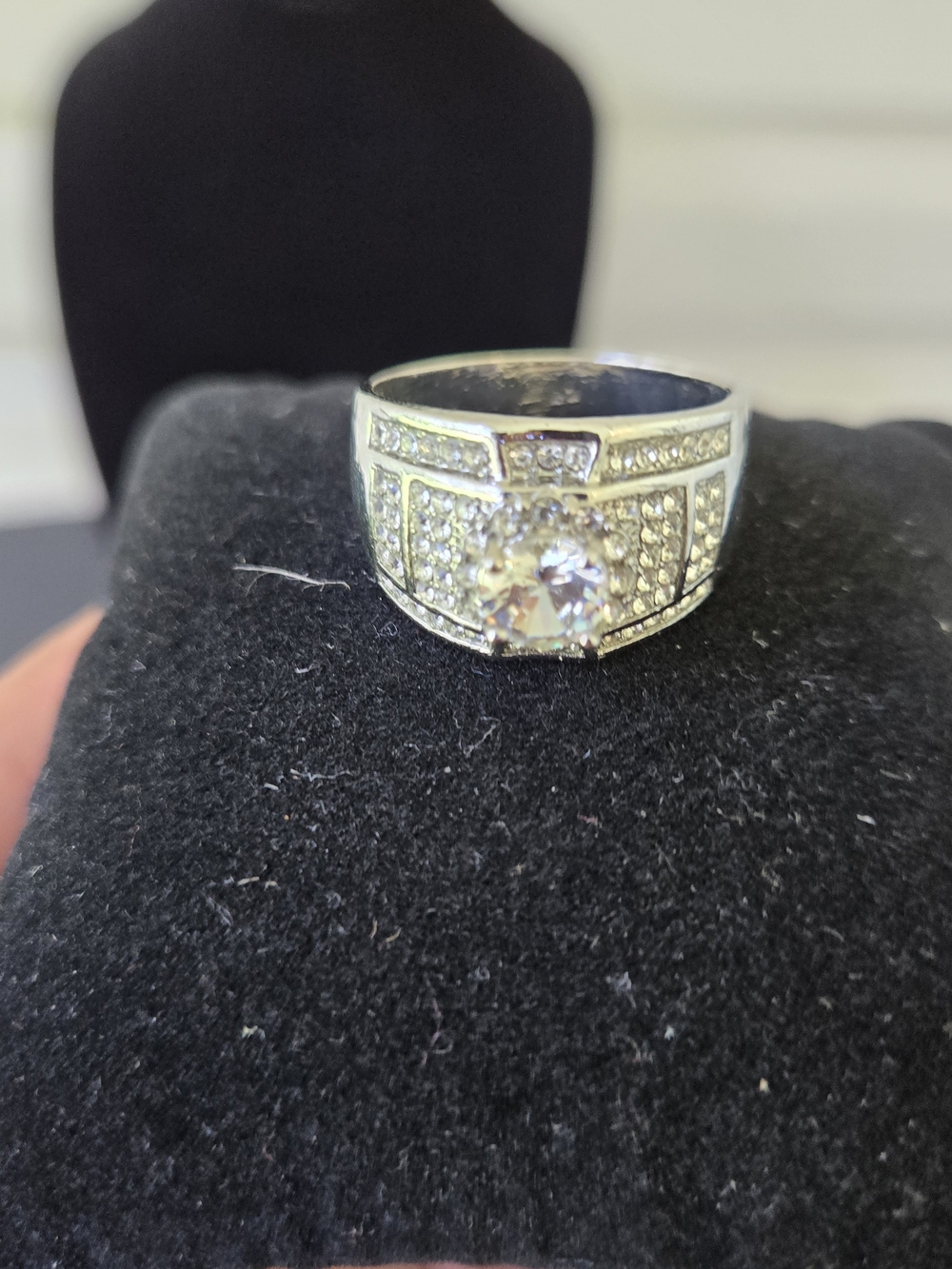 Mens Silver-Tone Pave Cubic Zirconia Statement Ring - Clear